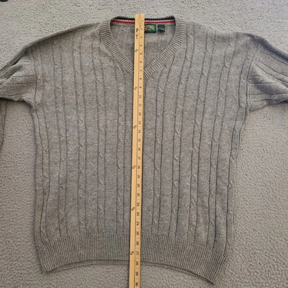 Vintage American Eagle Sweater Mens XL Gray Cable Knit V-Neck‎ Pullover Preppy